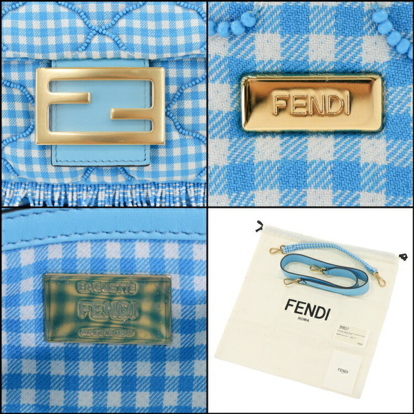 Fendi Shoulder Beads Mamma Blue Bag White Bucket